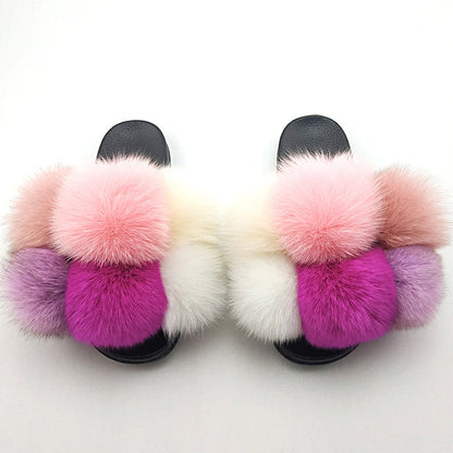New SeasonSummer Women Slippers Faux Fur Slides For Women Fluffy Slippers House Shoes Woman Slippers Open Toe Fuzzy Fur Slippers Girls Fluffy House Slides Outdoor Indoor Slippers