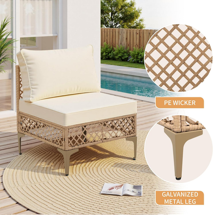 Ainfox 7 Pieces Outdoor Wicker Modular Patio Sectional Set with Thick Cushions & Tempered Glass Table