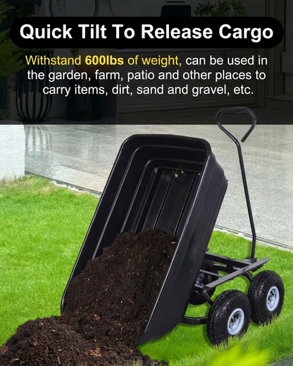 Heavy Duty Poly Garden Dump Cart – 600 lb Capacity, 10" Pneumatic Tires