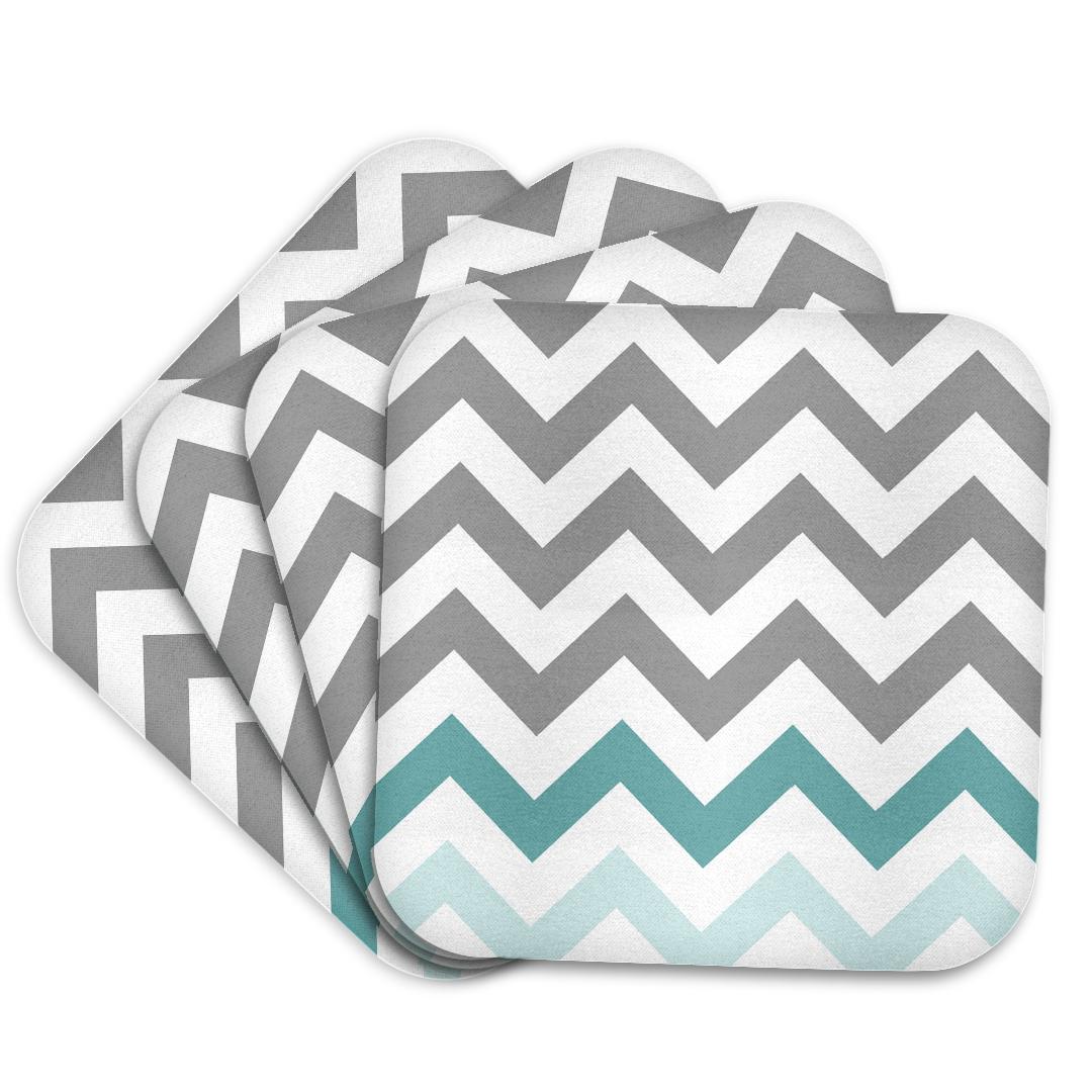 3dRose InspirationzStore Chevron Patterns - Grey chevron with mint turquoise zig zag accent gray zigzag pattern - Coasters (cst_179811)