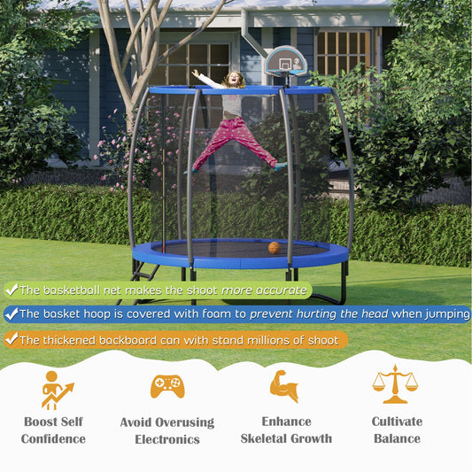 8/10 Feet Recreational Trampoline with Basketball Hoop