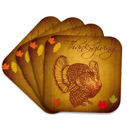 3dRose Boehm Graphics Holiday Thanksgiving - Thanksgiving Turkey and Fall Leaves - Coasters (cst_200319)