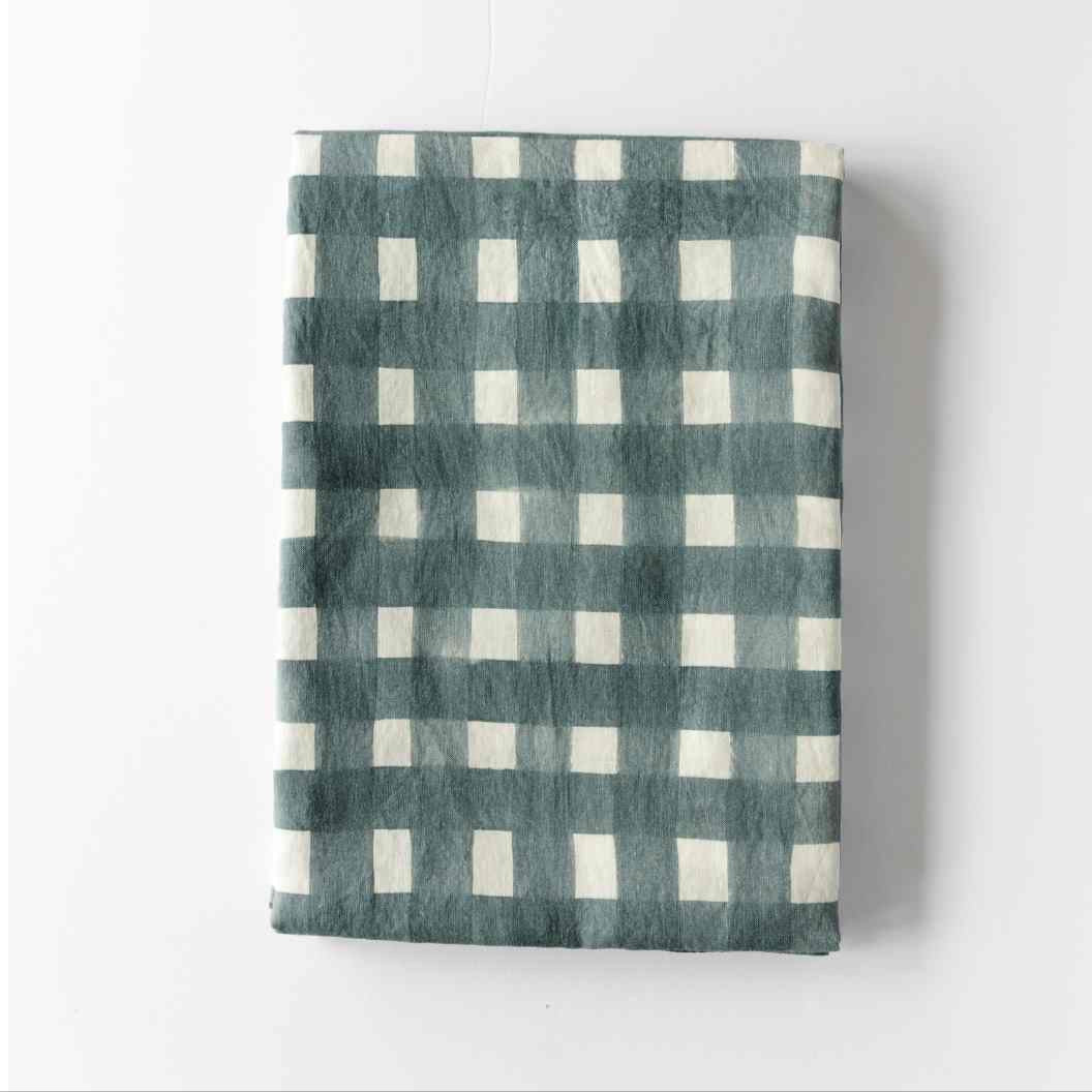 Blue Cross-Hatch Linen Tablecloth | 60x120 | Goldie Home