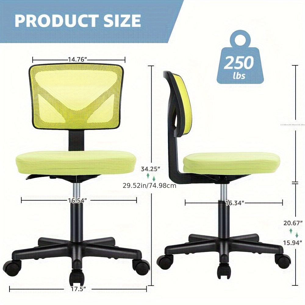 Ergonomic Armless Office Desk Chair Mesh Swivel Rolling Chair with Wheels
