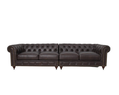 Belgravia Chesterfield Top Grain Leather Sofa with Tufted Back & Rolled Arms
