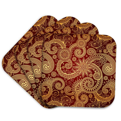 3dRose RinaPiro - Patterns - Pattern, print burgundy and gold - Coasters (cst_212005)