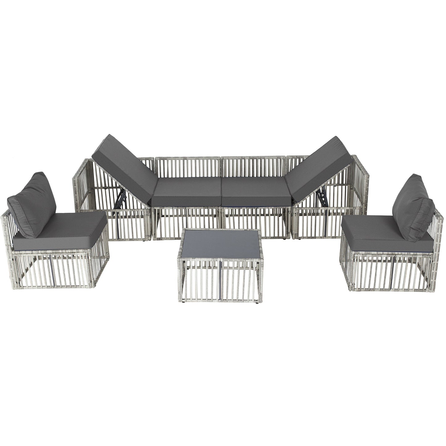 Ainfox Outdoor Patio Furniture Set, Wicker Sectional Conversation Set with Adjustable Backrest Sofa