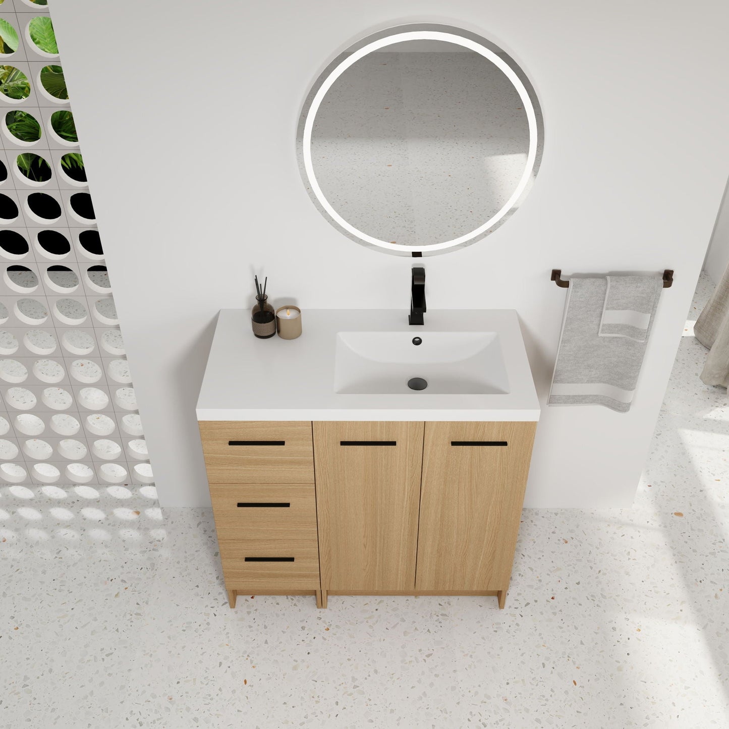 Wall Mounted Floating Bathroom Vanity With Sink, Door & Drawers Modular Cabinet