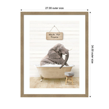 Young Elephant in Modern Bathtub  Wash Your Trunk by Amy Peterson Framed Wall Art Print