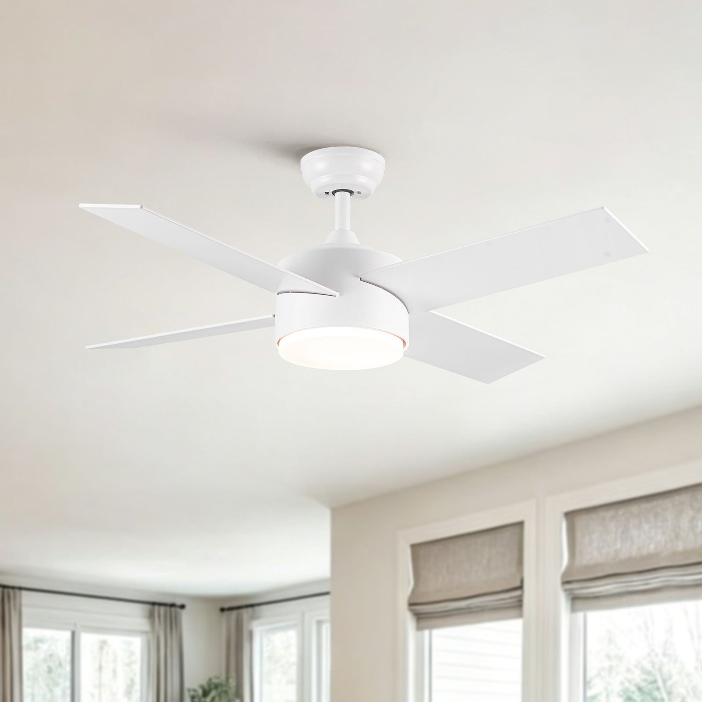 Ceiling Fan With Remote Control, Reversible DC Motor, 6 Speeds, 3 Dimmable LED, Quiet Timer For Indoor - White