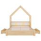 House Style Platform Bed With Guardrail And 2 Drawers