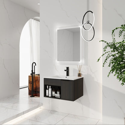 Wall Mounted Floating Bathroom Vanity With Open Shelf & Soft Close Door
