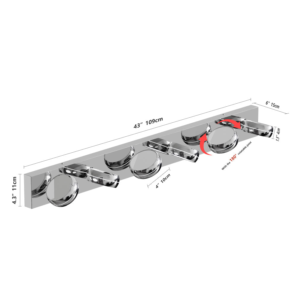 Modern Chrome LED Vanity Light Bar | 3/4/5/6-Light Bathroom Fixture over Mirror for Makeup & Daily Use