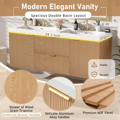 Modern Wall Mounted Bathroom Vanity, Soft Close Doors