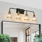 Black & Gold Vanity Wall Sconce | 3/4-Light Industrial Bathroom Fixture with Clear Glass Shades for Mirror & Living Spaces