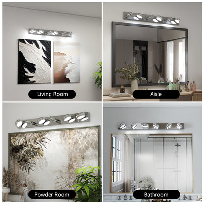 Modern Chrome LED Vanity Light Bar | 3/4/5/6-Light Bathroom Fixture over Mirror for Makeup & Daily Use