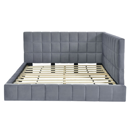 Full Size Upholstered Classic Daybed / Sofa Bed Frame, Elegant Design - Gray