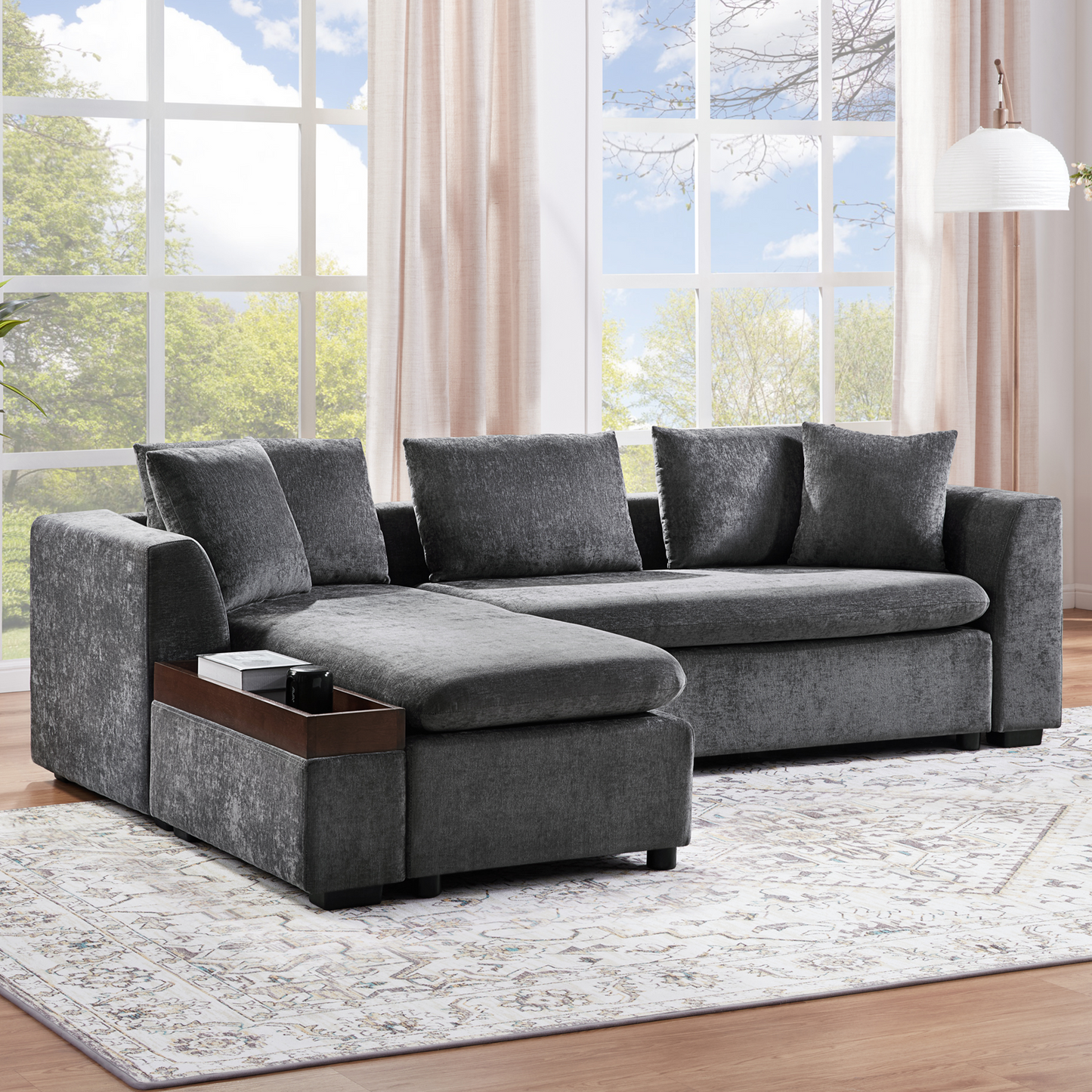 L-Shaped Upholstered Sectional Sofa with Storage Compartment