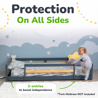 Twin Size Montessori-Inspired Floor Bed with Safety Guardrails for Kids
