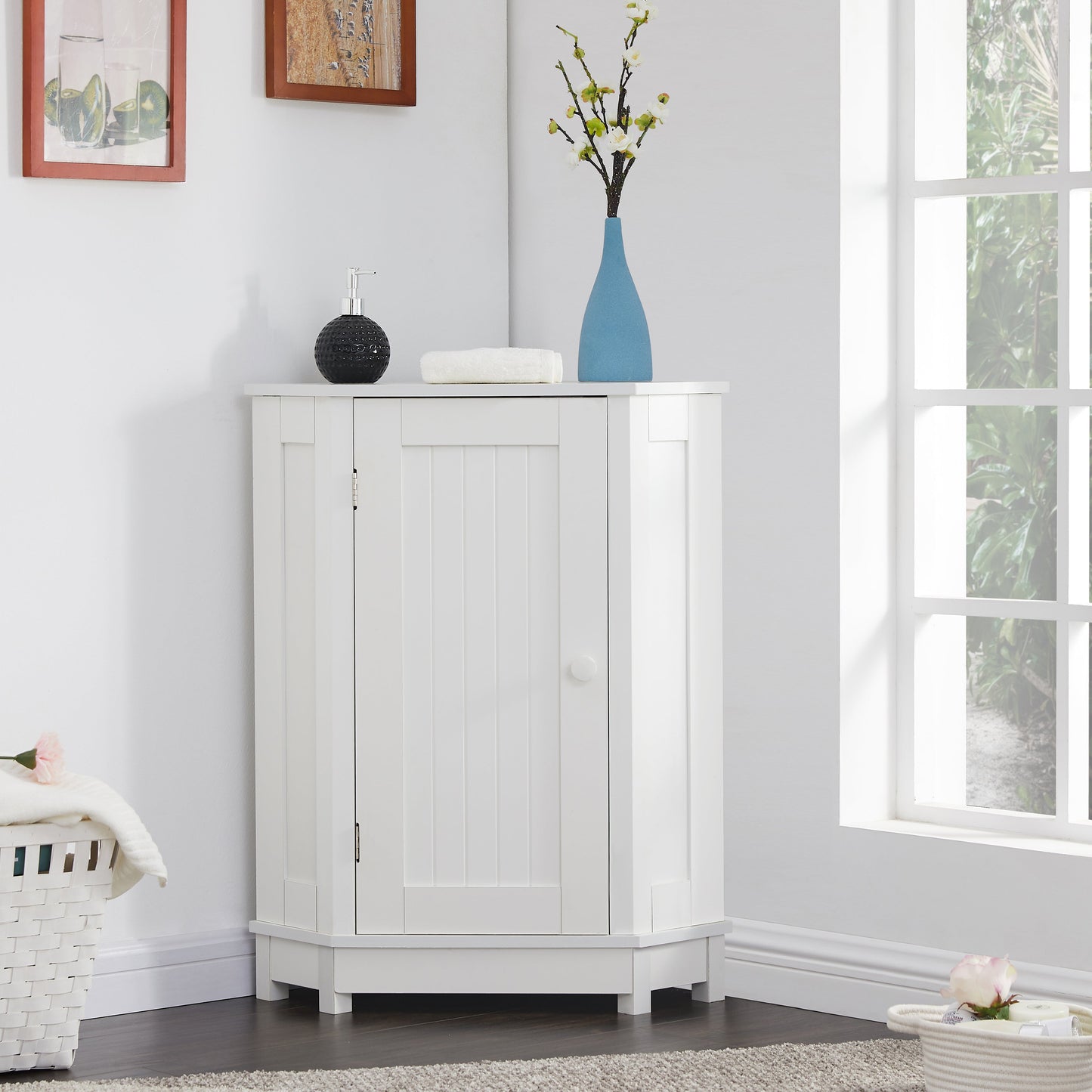 White Bathroom Cabinet Triangle Corner Storage Cabinet