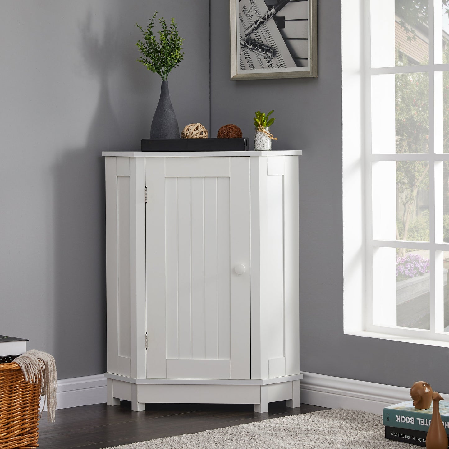 White Bathroom Cabinet Triangle Corner Storage Cabinet