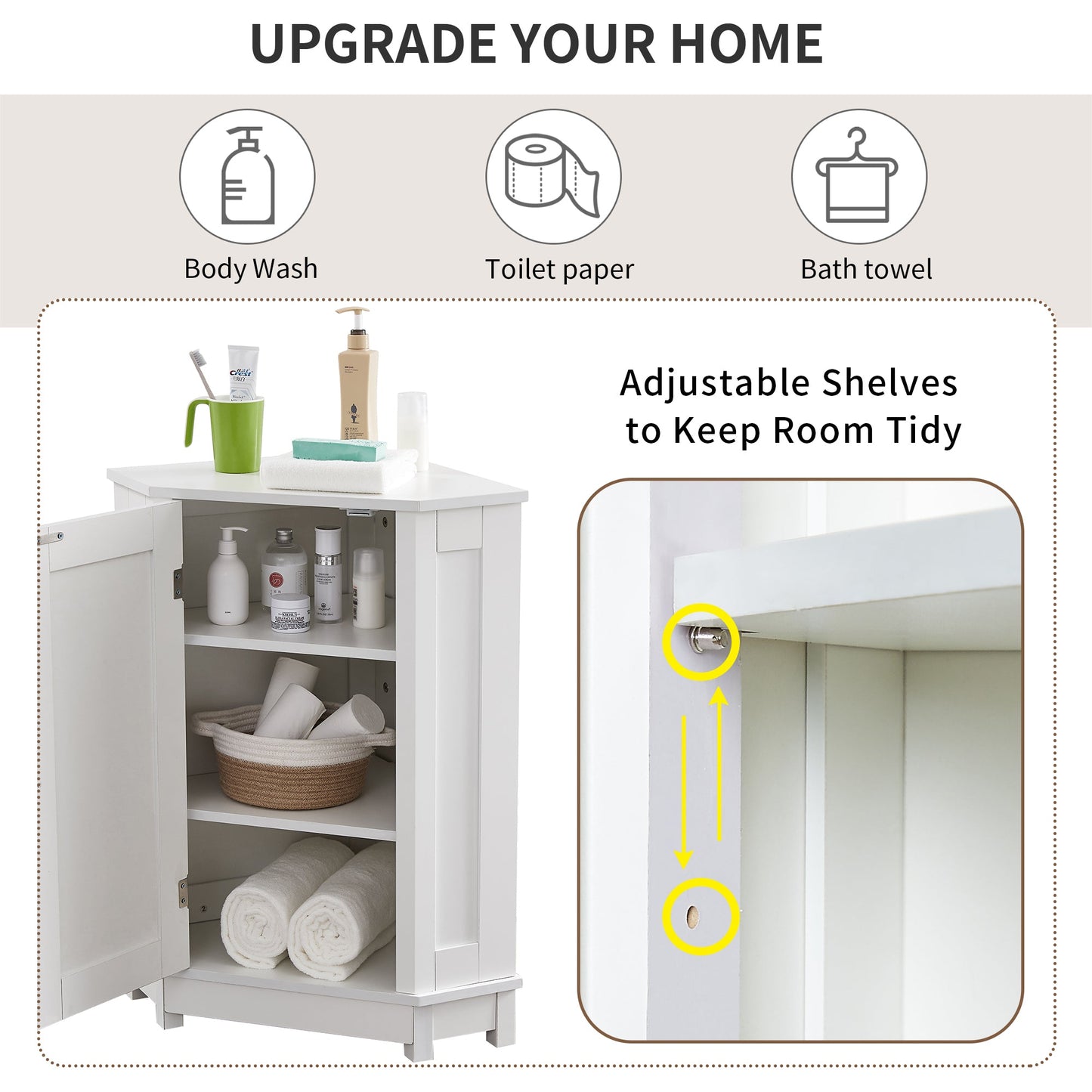 White Bathroom Cabinet Triangle Corner Storage Cabinet