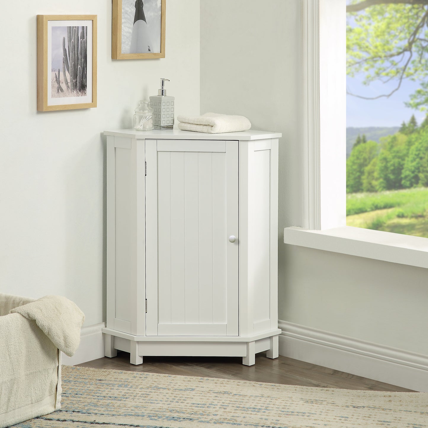 White Bathroom Cabinet Triangle Corner Storage Cabinet