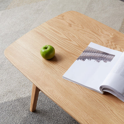 Solid Oak Wood Coffee Table with Storage Shelf | 2-Tier Low Center Table for Living Room