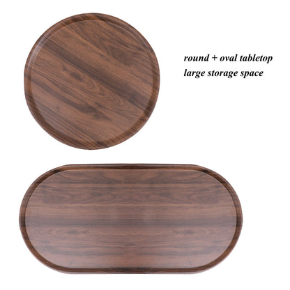 2-Tier Oval Coffee Table with Wood Storage Shelves | Modern Metal Frame Side Table, Walnut Brown