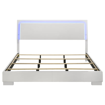 Felicity Wood Eastern King LED Panel Bed White High Gloss