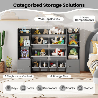 56 inch Large Toy Storage Organizer with 8 Removable Bins and Bookshelf