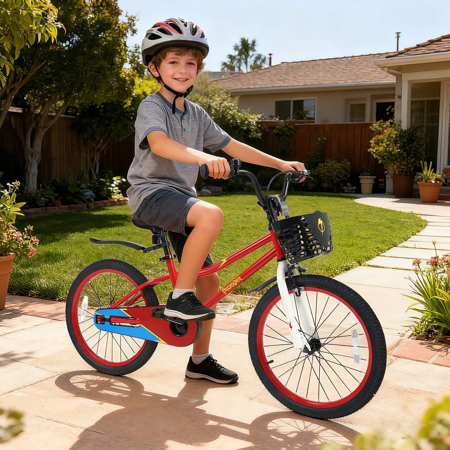 20 Inch Kids Bike Adjustable with Kickstand and Storage Basket for Aged 8+ Years