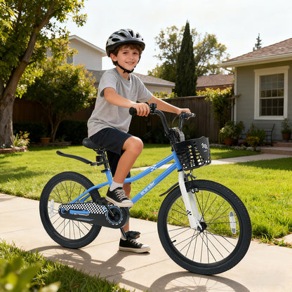 20 Inch Kids Bike Adjustable with Kickstand and Storage Basket for Aged 8+ Years