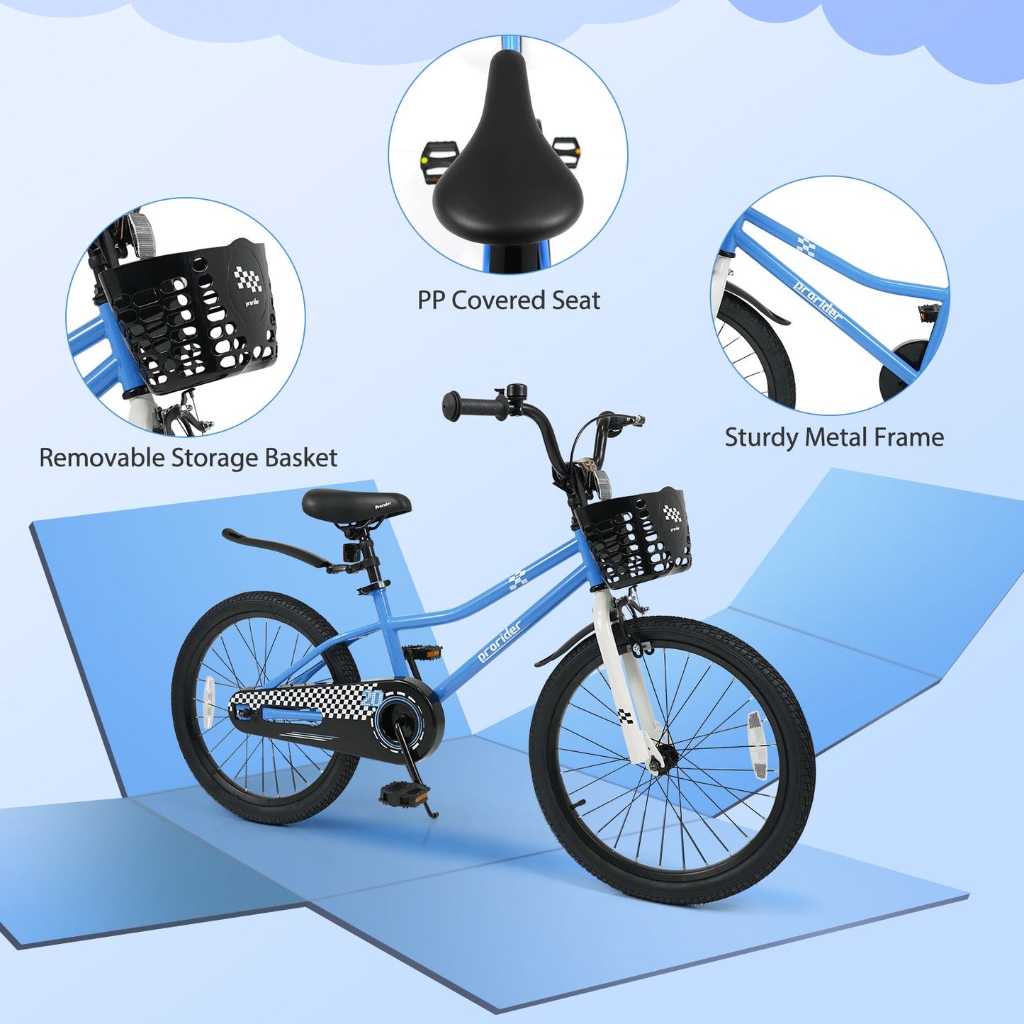 20 Inch Kids Bike Adjustable with Kickstand and Storage Basket for Aged 8+ Years