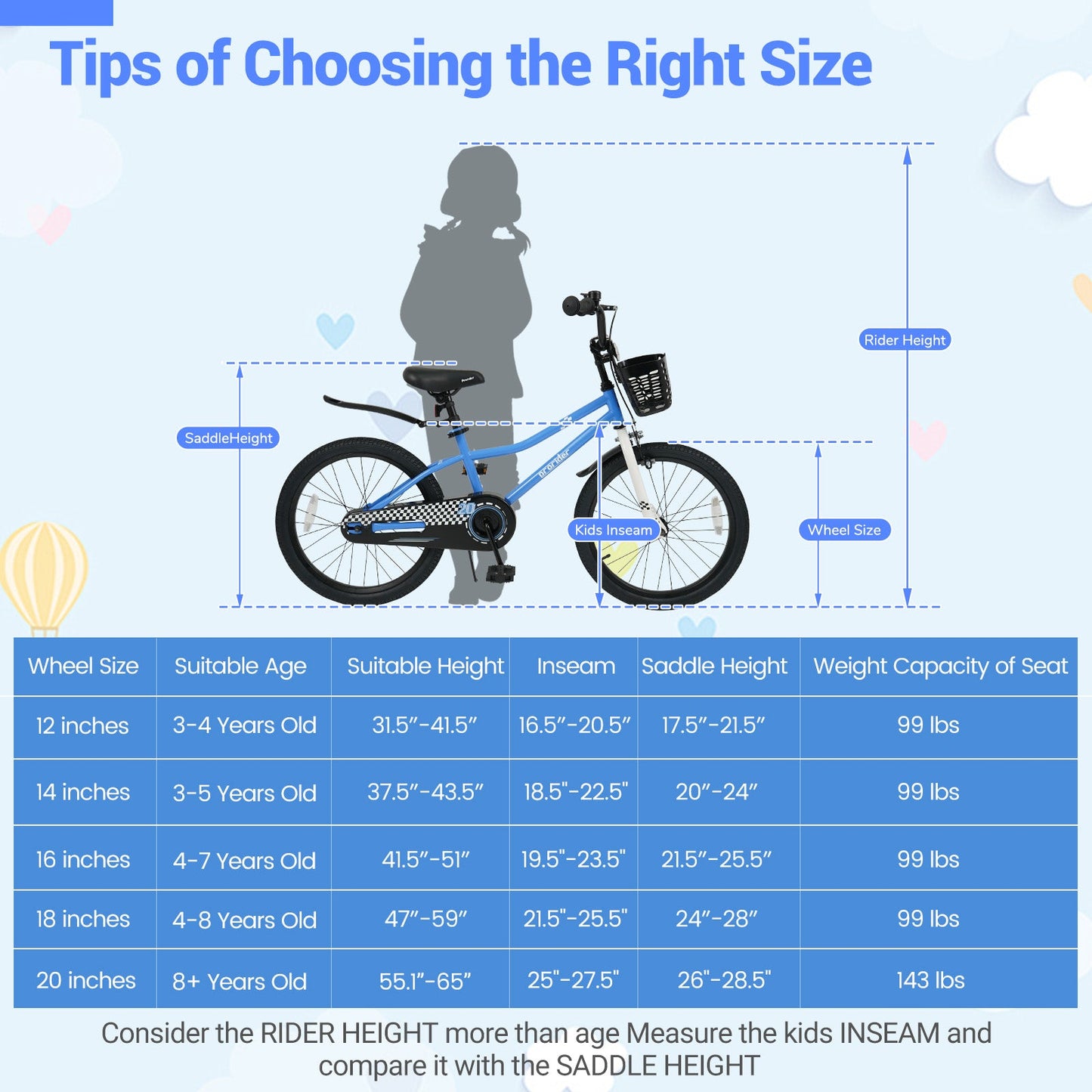 20 Inch Kids Bike Adjustable with Kickstand and Storage Basket for Aged 8+ Years