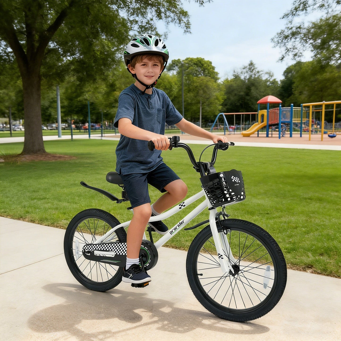 20 Inch Kids Bike Adjustable with Kickstand and Storage Basket for Aged 8+ Years