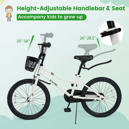 20 Inch Kids Bike Adjustable with Kickstand and Storage Basket for Aged 8+ Years