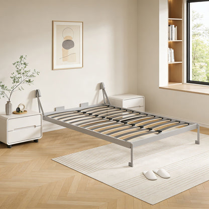 Queen Size Vertical Murphy Wall Cabinet Folding Bed With Automatic Legs - Gray