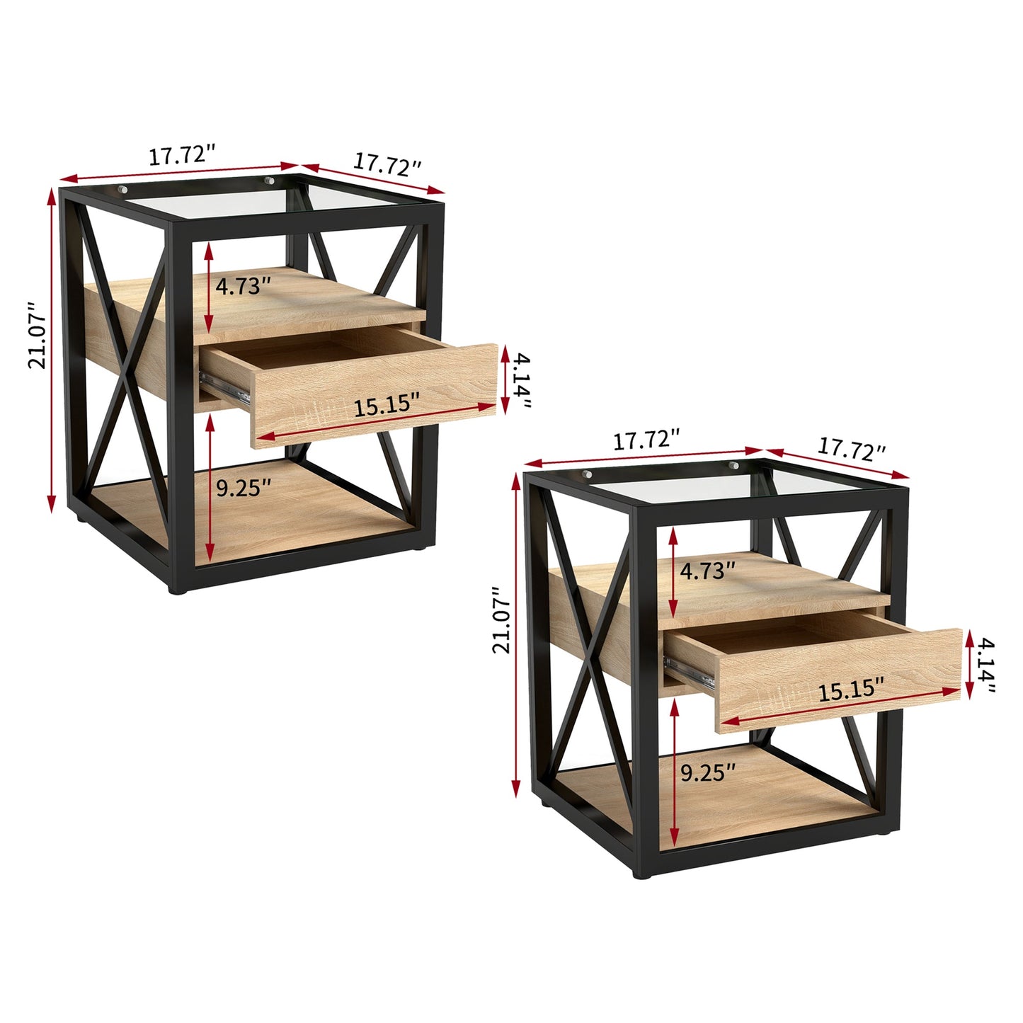 Set of 2 Modern End Table with Drawer - Nightstand for Bedroom & Living Room