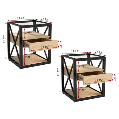 Set of 2 Modern End Table with Drawer - Nightstand for Bedroom & Living Room