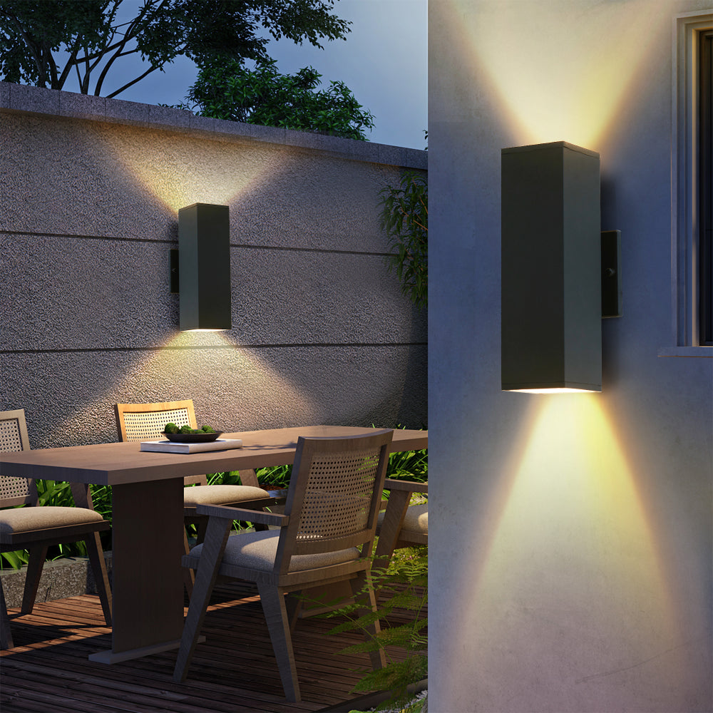 2-Pack Modern Black Outdoor Wall Sconce | Up & Down Weatherproof Light Fixture for Porch, Patio & Garage