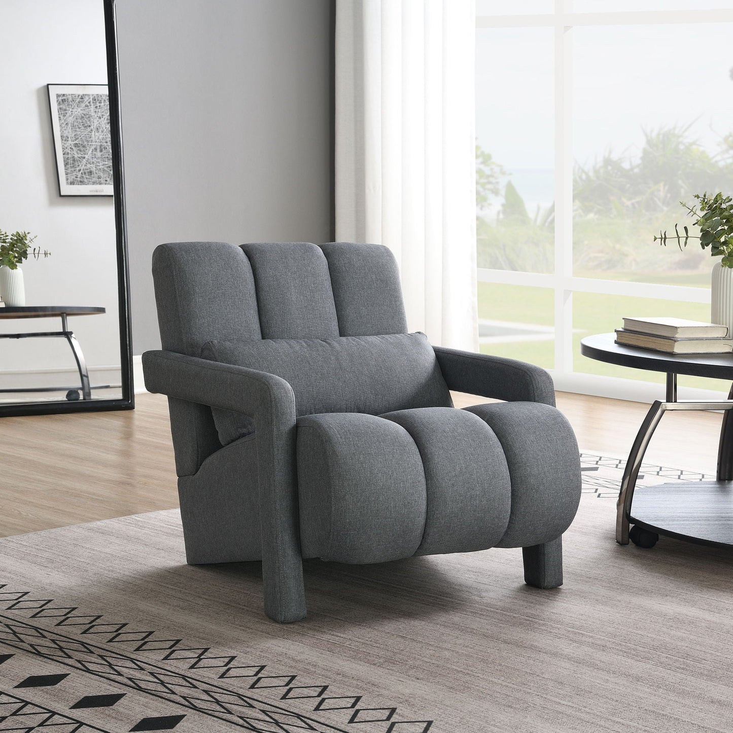 Modern Upholstered Accent Chair, Comfortable Fabric With A Pillow For Living Room