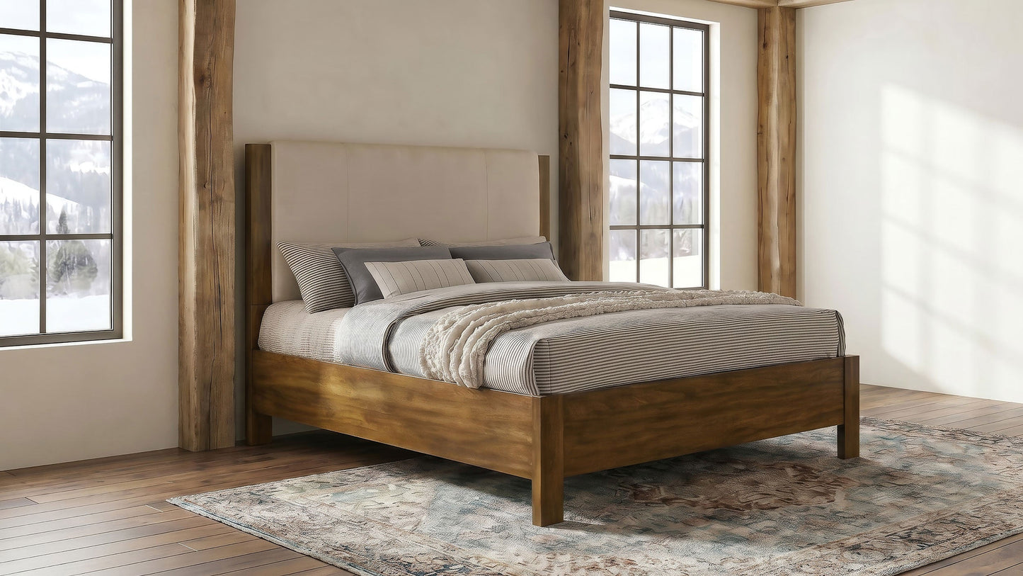 Adderley Queen Wood Panel Bed Cream and Warm Brown