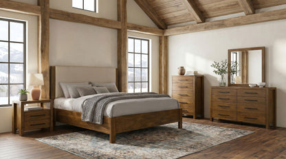 Adderley Queen Wood Panel Bed Cream and Warm Brown