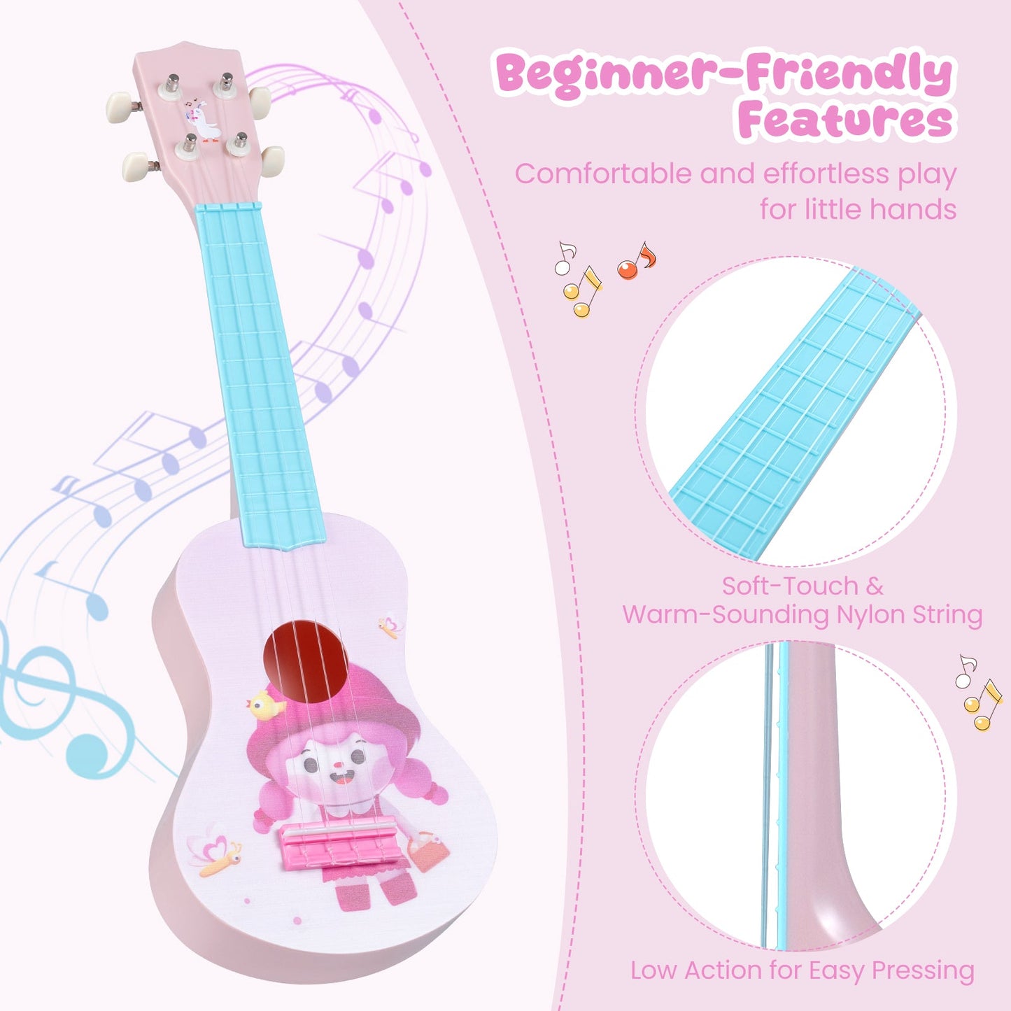 21 Inch Children Mini Ukulele with 4 Nylon Strings and 12 Frets
