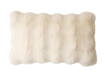 Fennco Styles Luxury Faux Fur Decorative Throw Pillow Cover 18" W X 18" L – Ivory Plush Fluffy Cushion Case for Couch, Bedroom, Living Room and Office Décor