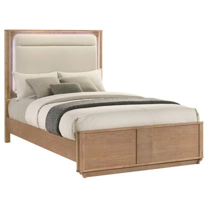 Leanne Queen LED Panel Bed Off White and Light Oak