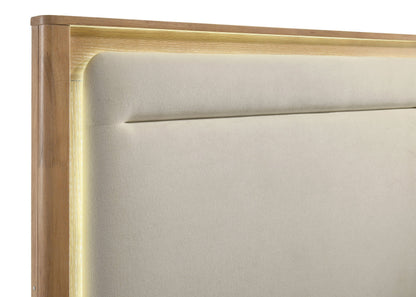 Leanne Queen LED Panel Bed Off White and Light Oak