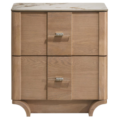 Leanne 2-drawer Sinter Stone Top Nightstand Light Oak