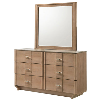 Leanne 6-drawer Sinter Stone Top Dresser and Mirror Light Oak
